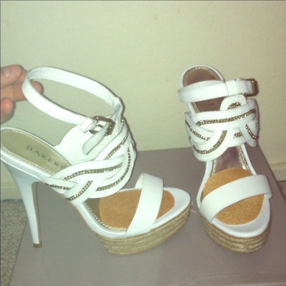 Baker, white sandals